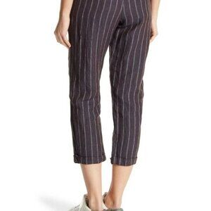 Allen Allen summer linen pants stripes navy/gray and white M capris ankle pants